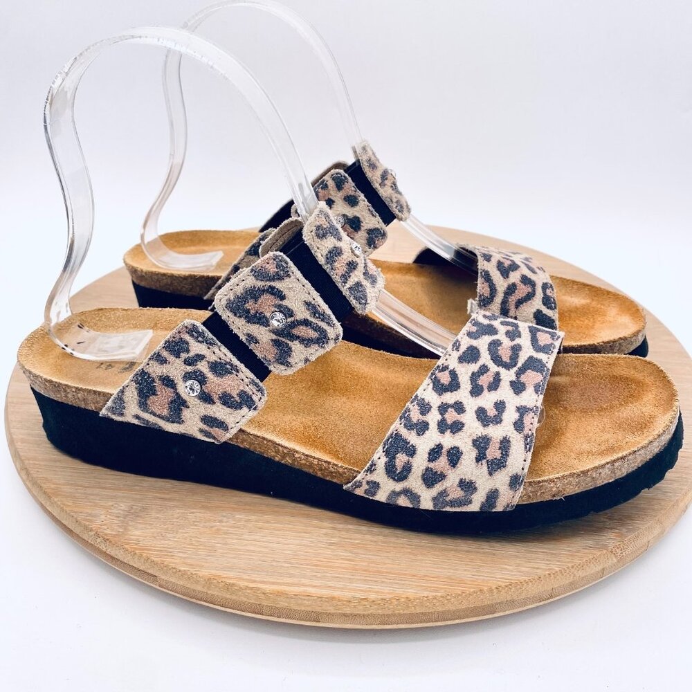 Naot Sandals Womens 10 41 Beige Leather Strappy Flats Cork Peep Ashley
